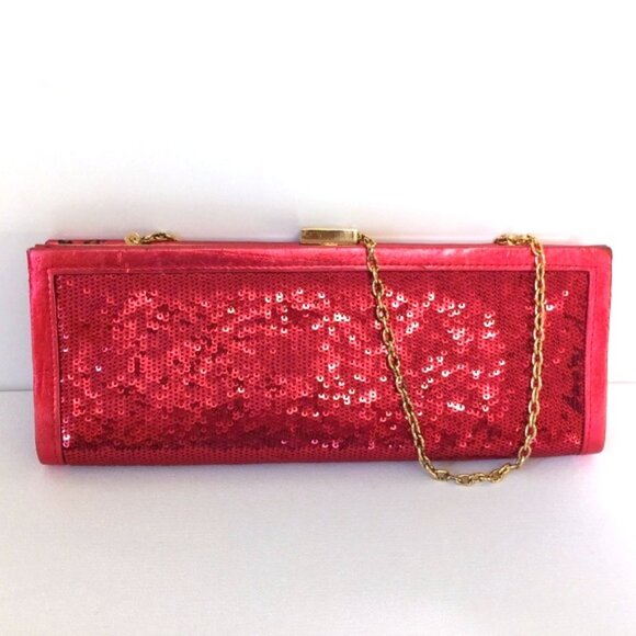 Handbags - Scarlet Red Evening Party Sequins Clutch Gold Chain